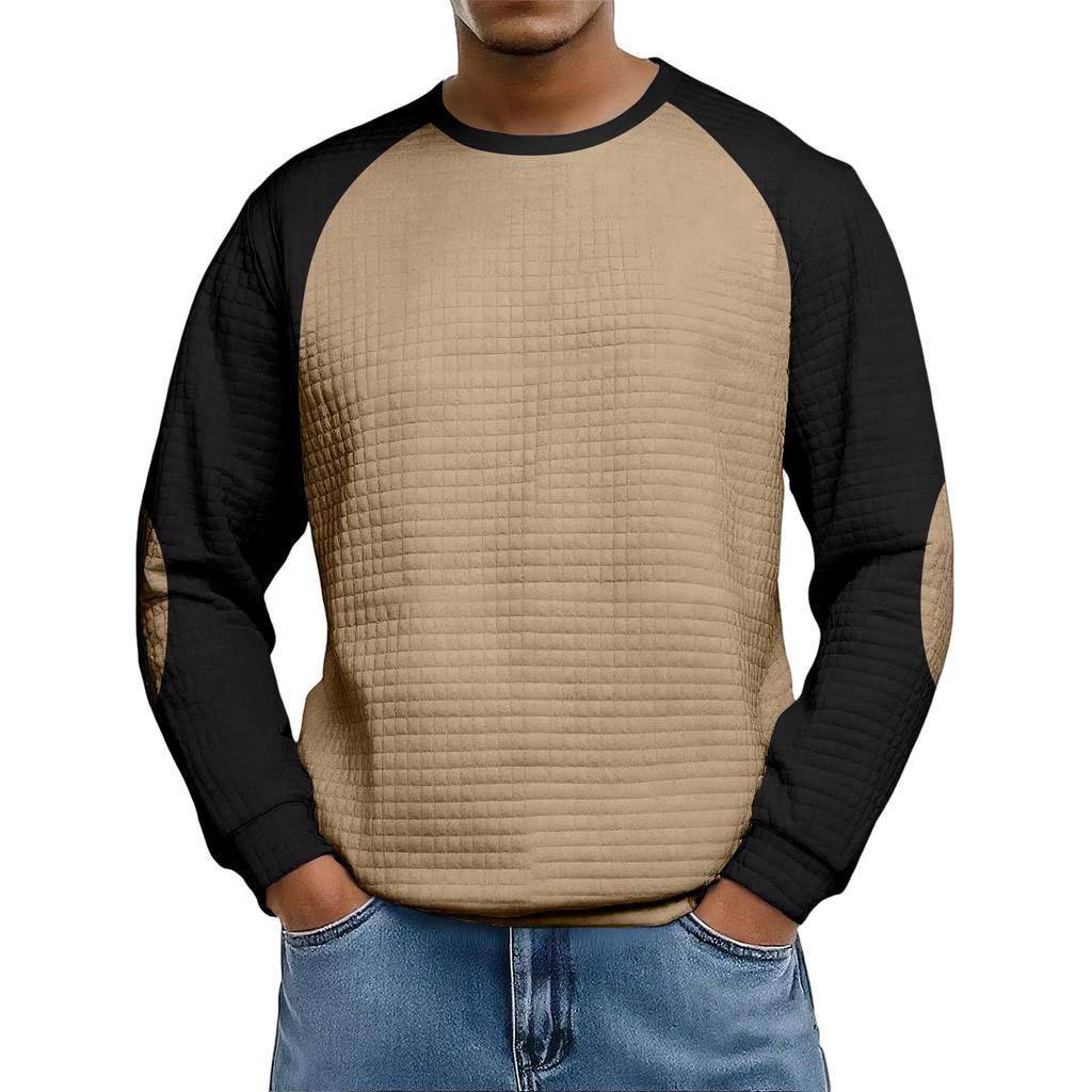Men's Loose-fitting Casual Waffle-weave Neck Long-sleeved Top