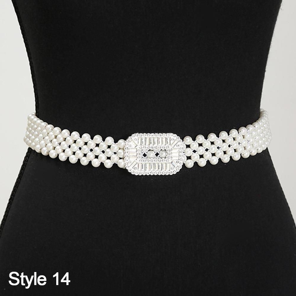 Ladies' Elastic Thin Waistband with Pearl Rhinestone Waist Chain Simple Korean Style Drawstring Belt Women Apparel Accessories