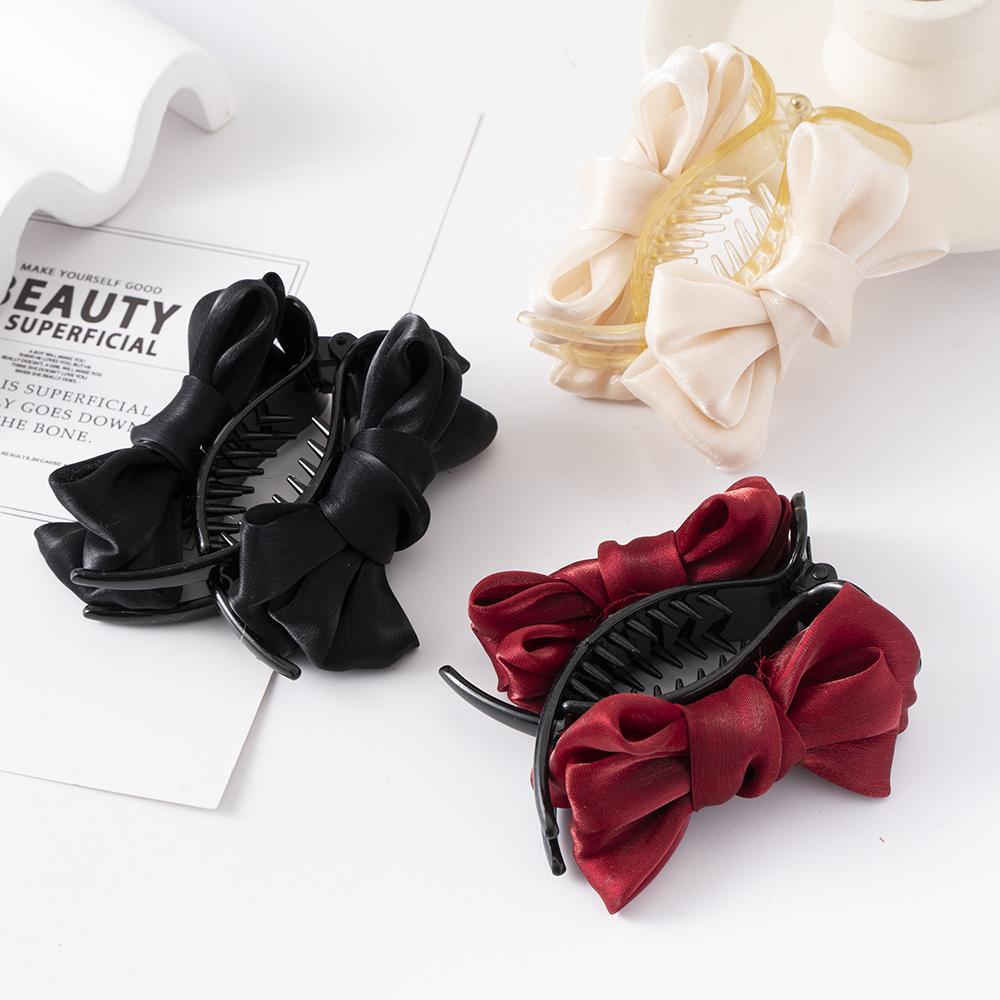 Korea Bowknot Hair Claw Satin Bow Hair Clips Barrettes Sweet Ponytail Vintage Crab Hairpins Styling Tools Women Hair Accessories