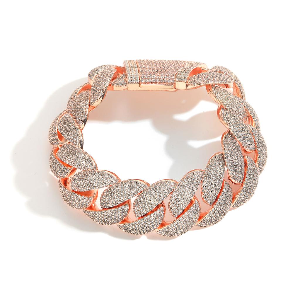 Hip Hop 22mm 18k Gold Plated Cuban Chain Link Geometric Fine Fashion Unisex Luxury Iced Zircon Big Bracelet Charms Gift