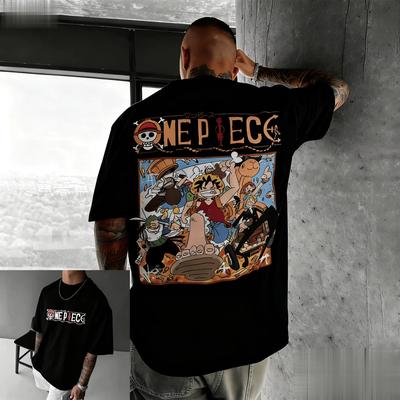 Summer One Piece Anime Men T Shirt Cotton Short Sleeve Tee Luffy Pirate Crew Graphic Print Streetwear Casual Top Vintage Cartoon