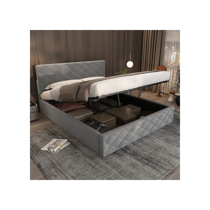 Lit rembourré - MUVOE - 140x200 cm - Fonction hydraulique - Espace de rangement - Design élégant