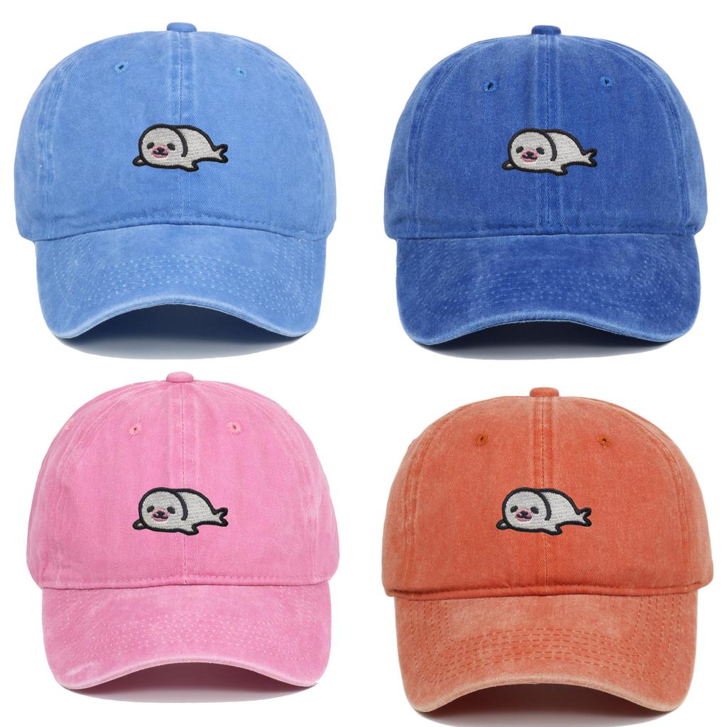 Sea Lion Pattern Vintage Wash Baseball Cap With Breathable Cotton For Travel