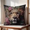 Leopard Kranz Kunst Kissenbezug Natürlicher Leinen Bio-Stoff Beidseitiger Druck Sofakissenbezüge Heimdeko Geschenk