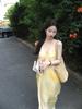 French Fairy Yellow Gradient V-Neck Spaghetti Strap Beach Dress for Women