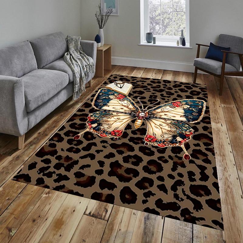 Butterfly Leopard Pattern Area Rug, Office Carpet Indoor Outdoor Entrance Doormat, Non-Slip Soft And Comfortable, Living Room, c122012