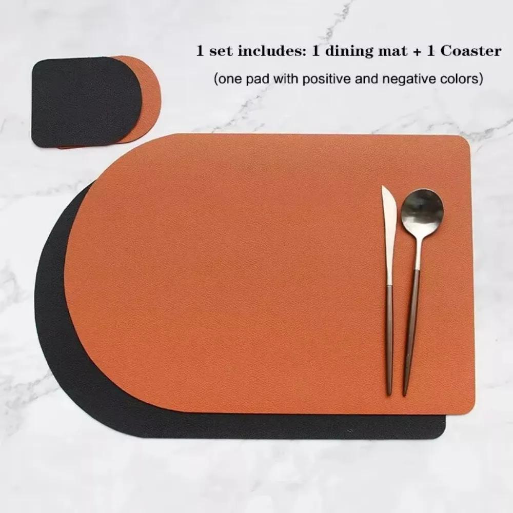 Round Faux Leather Placemats Non-Slip Reversible Placemats Table Mat Placemats Coaster Set for Restaurant Hotel Home Decor (Orange,1PCS) оранжевый