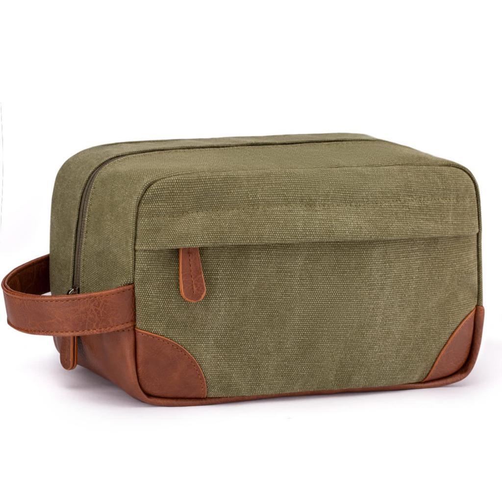 Vintage Waterproof Travel Toiletry Bag – Large-Capacity Canvas & PU Leather Dopp Kit for Men & Women