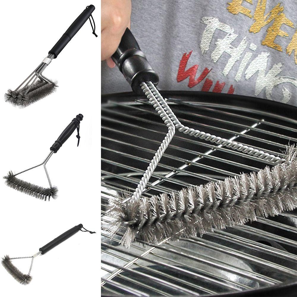 Long Handle Barbecue Cleaning Brush Triangle Grill Cleaning Steel Brush Multi-Function   Camping