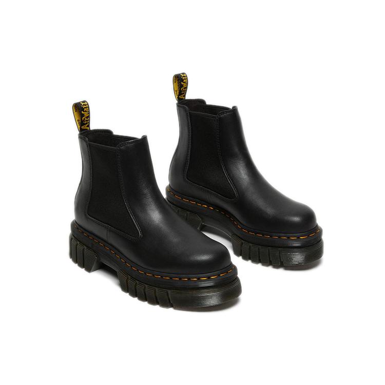 Nye Dr.Martens Audrick Nappa Skinn Plattform Chelsea Støvletter 'Svart' Dame 27148001