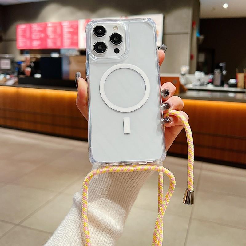 Strap Case For iPhone 15 14 13 12 17 Pro Max 16 Plus Magsafe Crossbody Lanyard Shockproof Clear Magnetic Wireless Charging Cover