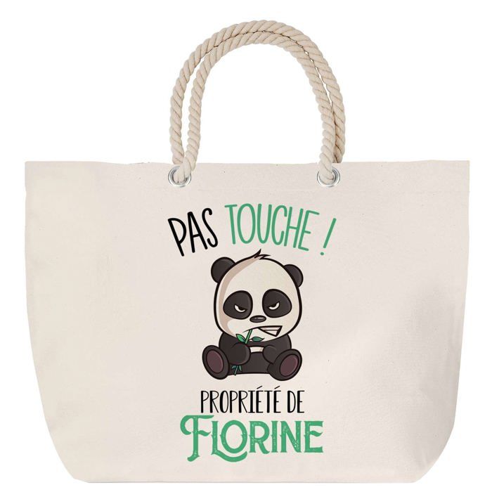 Sac de plage - PLANETEE - Florine Pas Touche Panda - Anse corde - Grand format - Coton, fabriqué en France