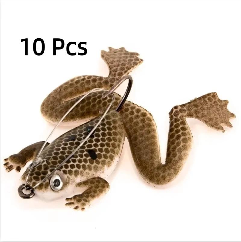 

10 Pcs 6cm/5.2g Outdoor Fishing Tool Rubber Frogs Simulation Frogs Soft Bait Curved Bait Fishing Gear Artificial Silicone Bait
