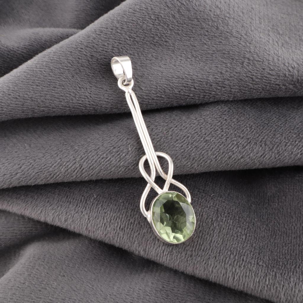 Green Amethyst Gemstone 925 Sterling Silver Handmade Wonderful Jewelry Pendant