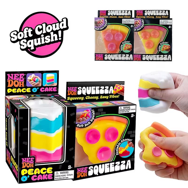NeeDoh PEACE O' CAKE Rainbow Cake Squishy Toy Stress Fidget Sensory Toy Pizza Slice Soft Squishy Relief Pressure Desk Vent Gift