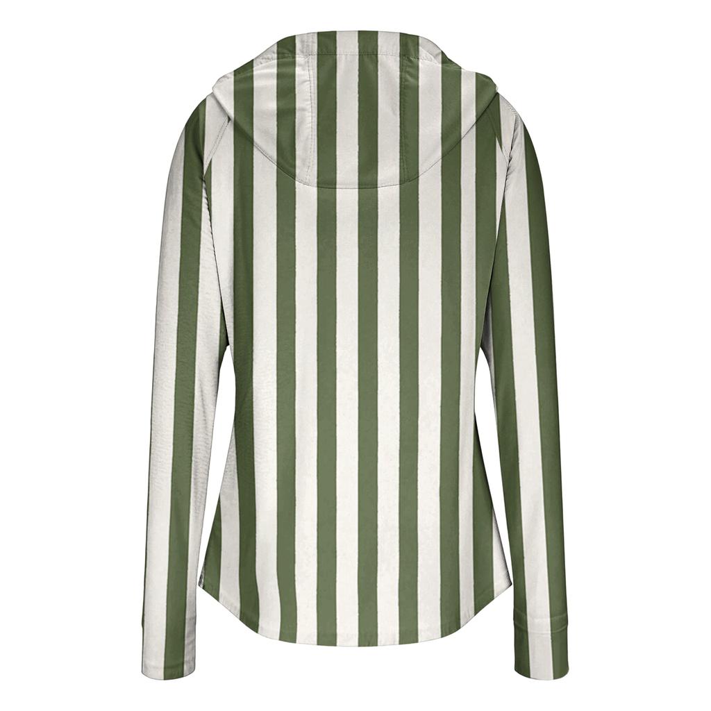 Women's Lightweight Zip Up Hoodie with Hood and Pockets Long Sleeve Striped Sun Protection Jacket for Outdoor Activities