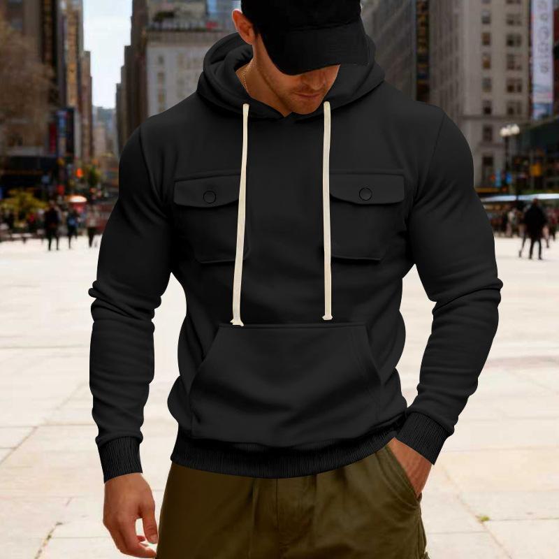 Autumn and Winter Heavyweight Men's Loose Outdoor Sports Velvet Hooded Multi-pocket Casual Workwear Sweatshirt for Men