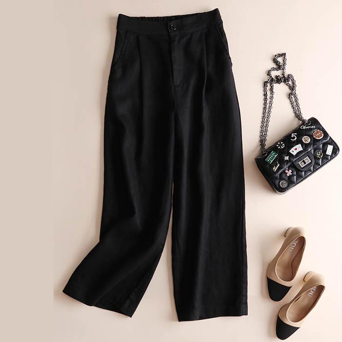 Women's Spring 2025 Wide-Leg Linen Blend Pants - Loose, Lightweight, Solid Color, Nine-Point Straight Leg.