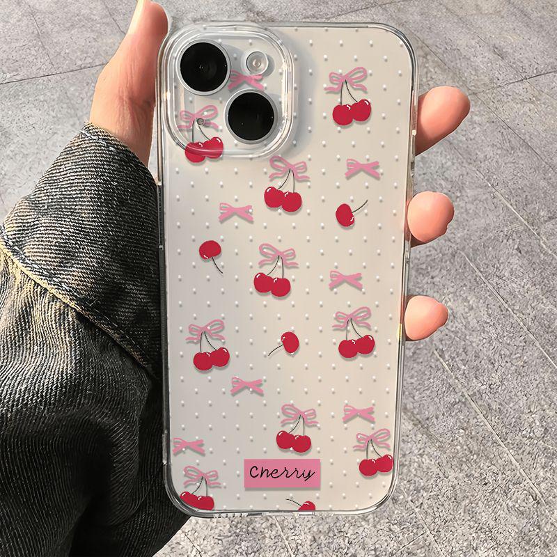 

Clear Bow Cherry Soft Case for iPhone 11/12/XS/14/15/16 Pro Max Apple 13 Pro Max