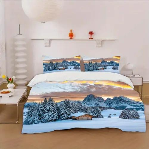 Comforter Snow Mountain Snow Mountain Background Skiing Theme Suitable For Children Kids Adults Warm Breathable