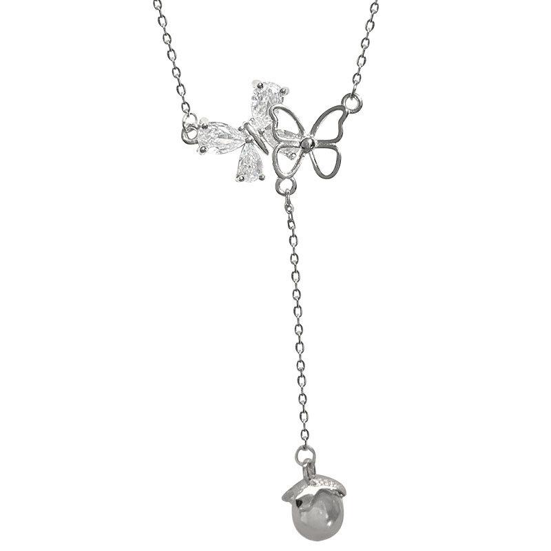 Quasten Doppel Schmetterling Halskette Leichter Luxus Schlüsselbeinkette Schlichte Nische Exquisite Kleine Pulloverkette