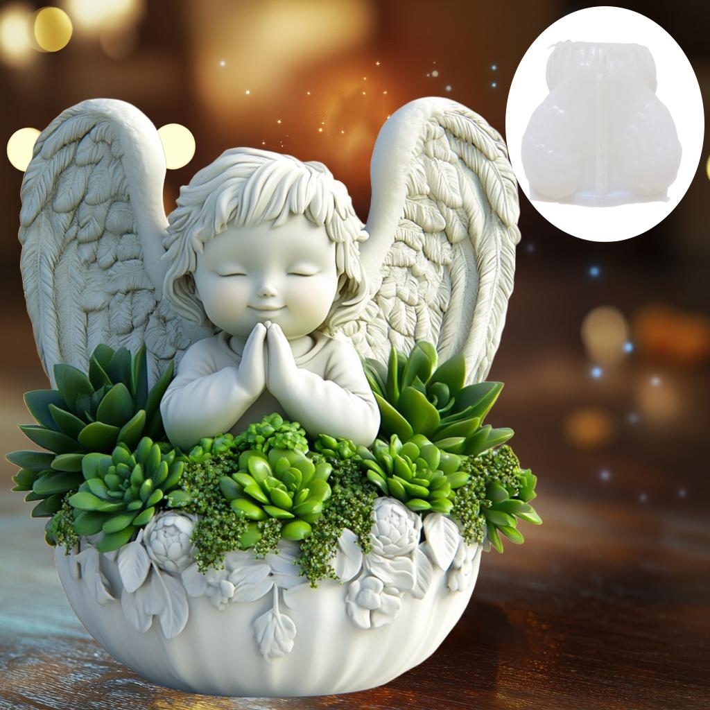 Angel wings succulent plant flowerpot resin silicone mold goddess relief storage box mould wings Maria candle cup gypsum molds
