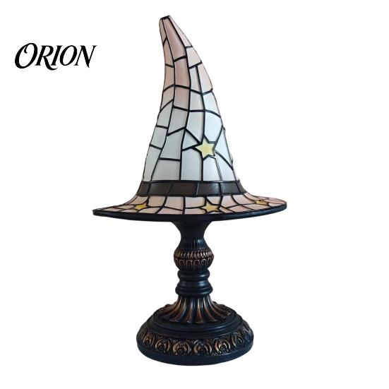 Stained Glass Desk Lamp Witch Hat Lamp, USB Powered Night Light for Bedroom Shelf Decor, Halloween Warm Glow Gothic Table Home Office белый