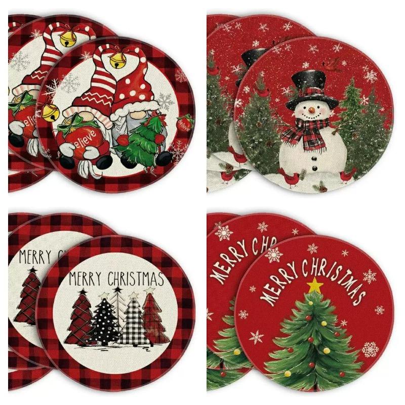 Xmas Party Linen Placemats - Dirt Resistant Table Mats for Winter Kitchen Dining Home Decoration