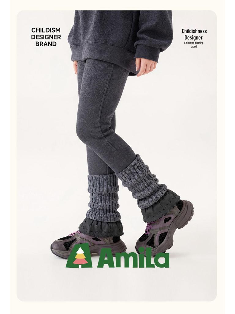 2025 Winter Tongbei Girls' Fleece-Lined Solid Leggings - Thick, Fashionable, and Warm