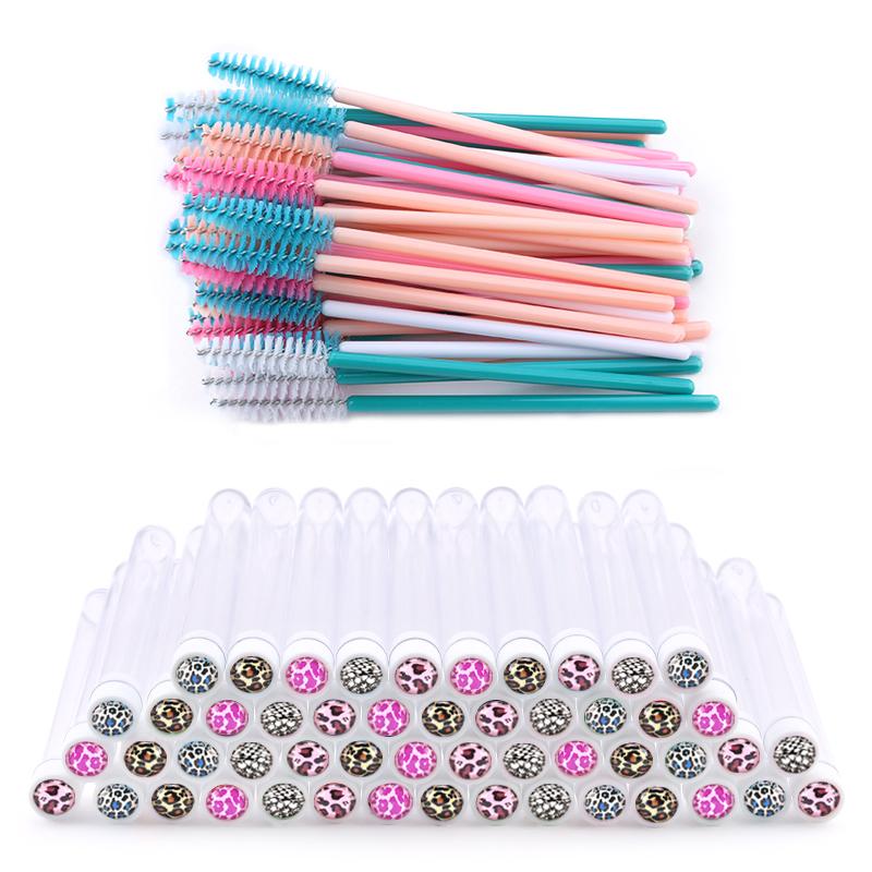 NEW Leopard Style Reusable Eyebrow Brush Tube Eyelash Extension Applicator Disposable Mascara Wand Diamond Eyelash Brush Tube