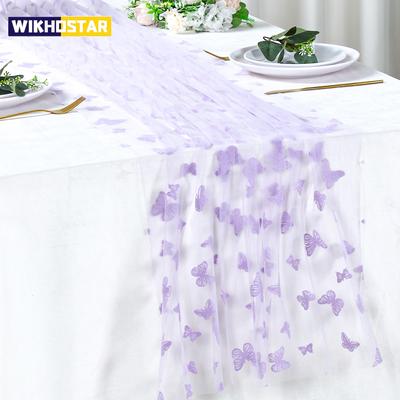 Butterfly Themed Mesh Flocking Table Runner Table Flag For Butterfly Birthday Baby Shower Wedding Home Holiday Table Decor