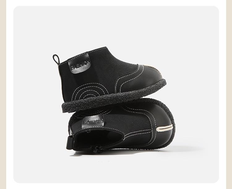 Autumn/Winter Martin Boots: Velvet-Enhanced Infant First Steps, Leather Short Boots for Boys & Girls