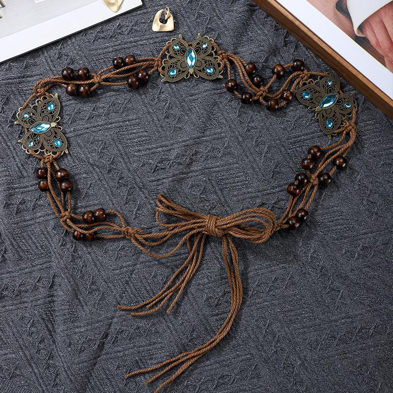 Bohemian ethnic style woven butterfly waist rope with accessories, waist chain decoration, belt, waist belt, dress with waistban