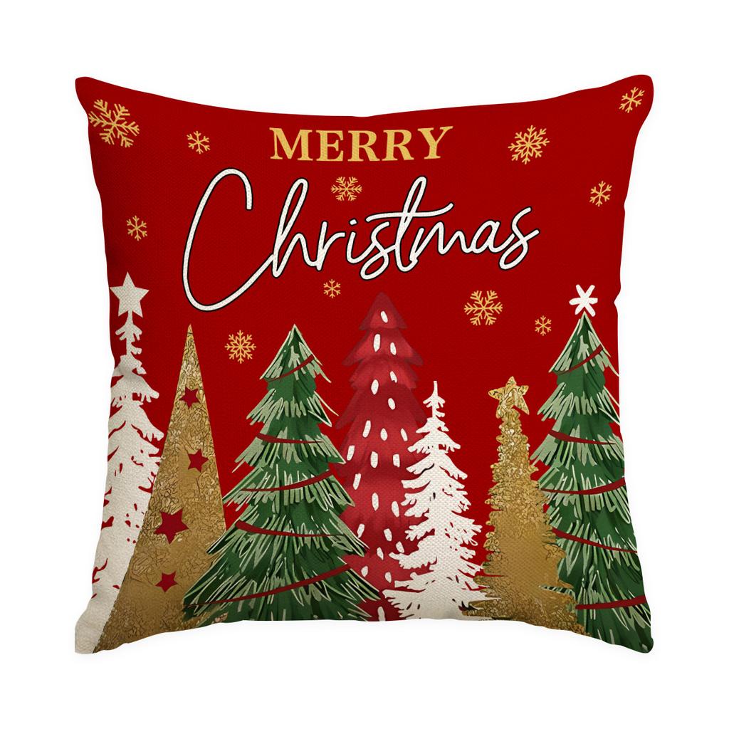 1/4Pcs Red Christmas Pillowcase, Snowflake Christmas Ball Christmas Tree Cushion Cover, Santa Claus Snowman Pattern Pillow Cover