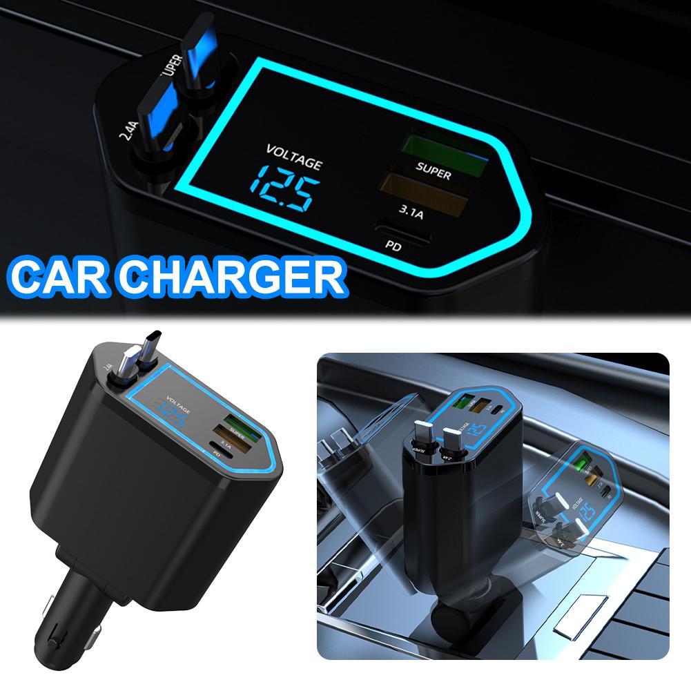 Multi-Port Car Charger With Voltage Display Adjustable Charging Multiple Fast Electrical Direction Car Accessory Device 5-O J1D3