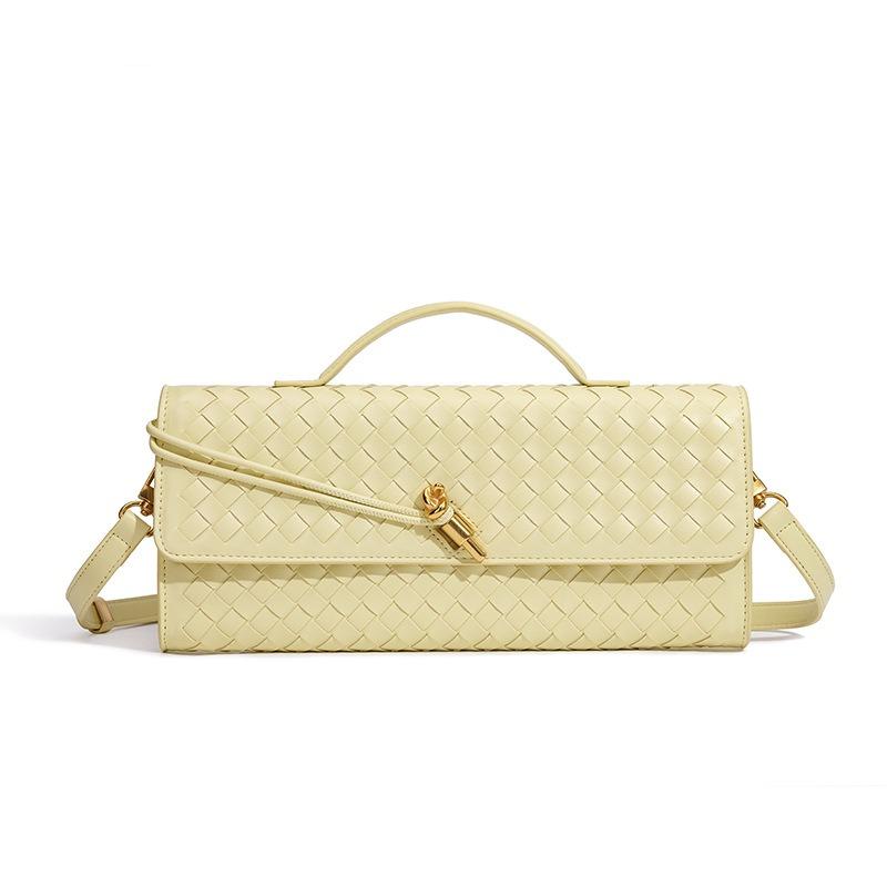 [] Niche Woven One-shoulder Baguette Bag, Horizontal Clutch Bag, Women's Oblique Span Bag