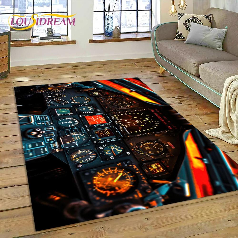 Řízení letadla Kokpit Kabina Kosmická loď Palubní deska Koberec Kobereček pro Obývací pokoj Ložnici, Protiskluzová Dekorace na Pohovku Rohožka Moto