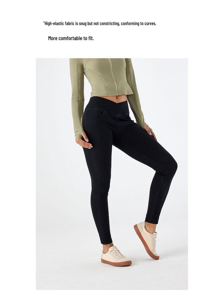 Úzké džíny s vysokým pasem: Dámské elastické, zeštíhlující kalhoty s kapsami zvedající hýždě