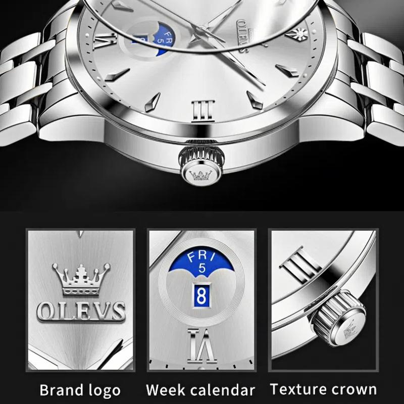 Classic Minimalist Dial Men's Watches Waterproof Week Calendar Genuine Quartz Wristwatch Stainless Steel Strap Watch