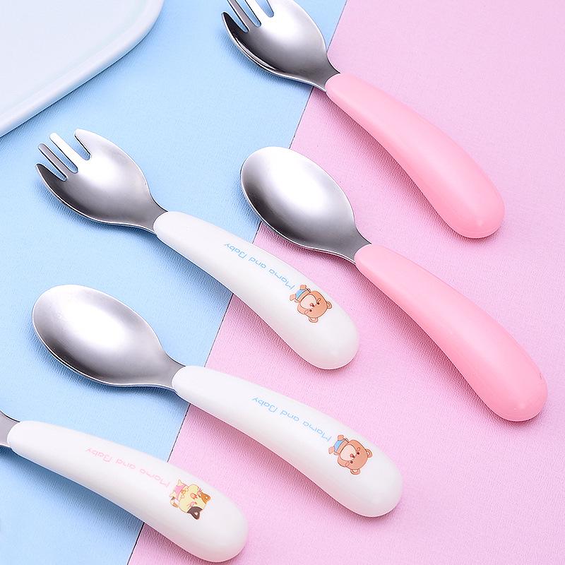 304 Stainless Steel Children's Cartoon Cutlery Set: Baby Feeding Spoon & Fork, Training Spoon & Fork