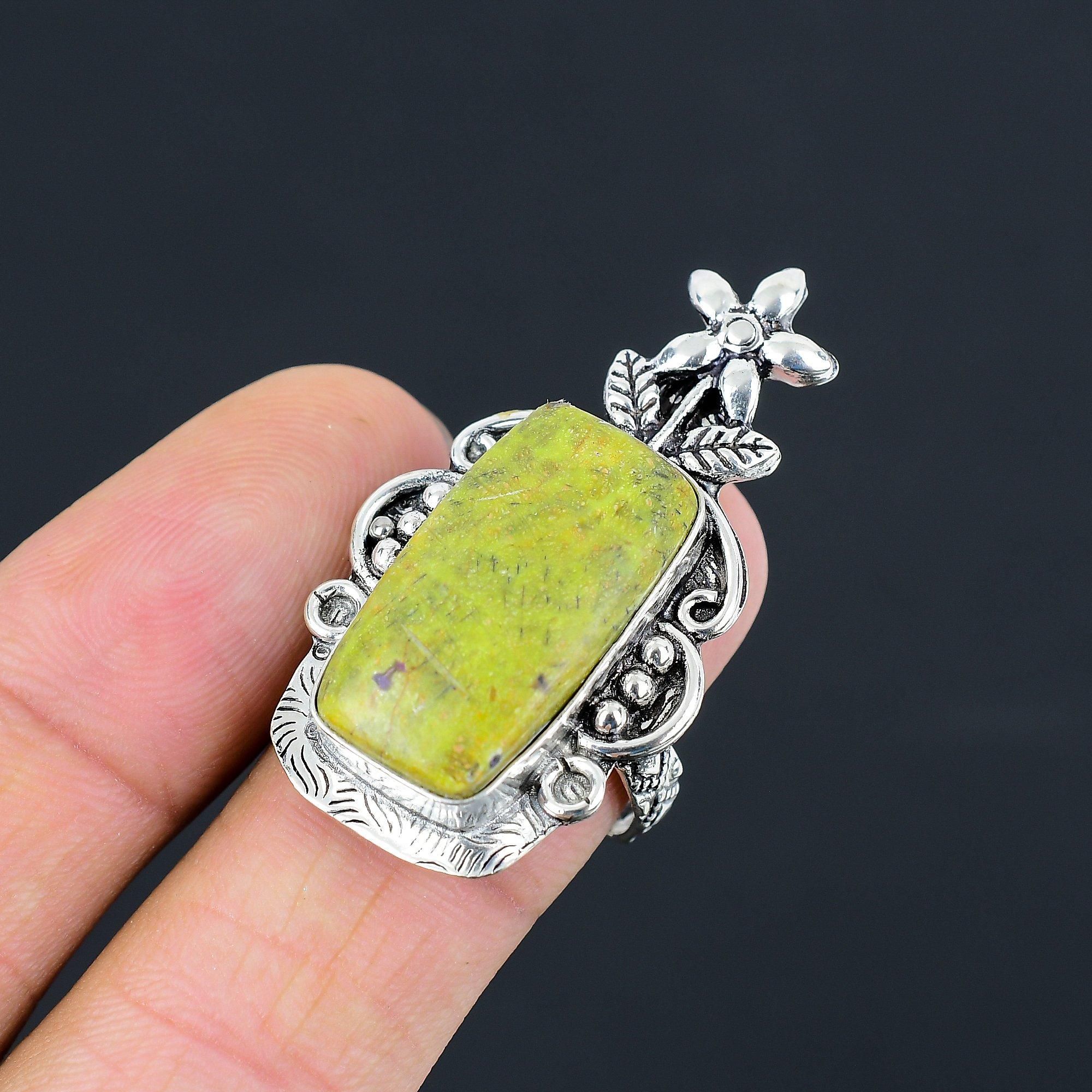 Womens day Deal Natural Atlantisite 925 Sterling Silver Stackable Flower Ring 9
