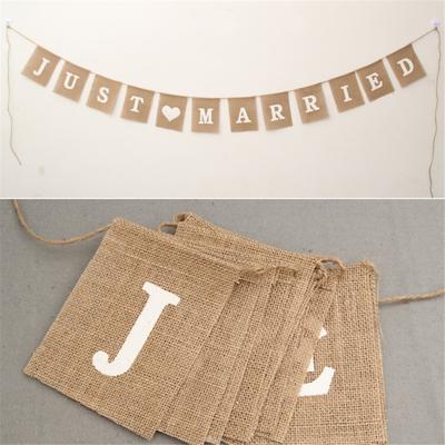 Jute Sackleinen Bunting Rustikalen Just Married Mr Mrs Hochzeit Banner Garland Party Fahnen Candy Bar Dekoration Event Supplies