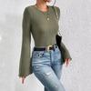 New Autumn Women's Clothing Solid Color Short Fashion Trumpet Sleeve Long Sleeved Round Neck Simple Casual Comfortable T-shirt
