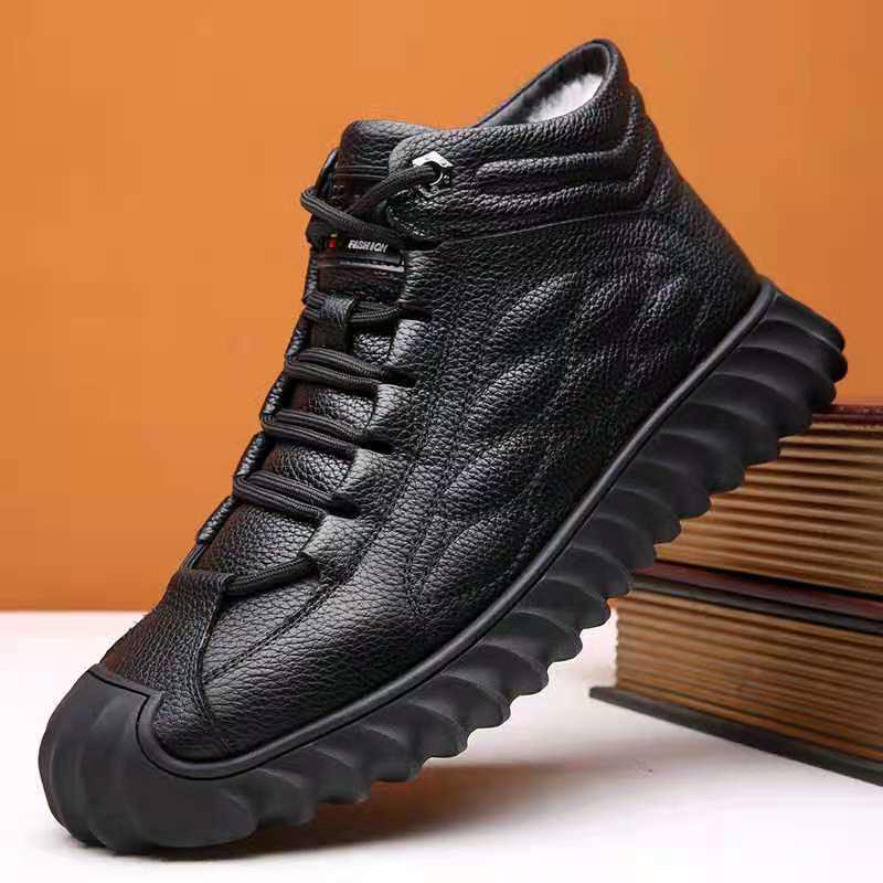 Men's Winter Cotton Leather Boots: Plus Velvet Warm, Non-Slip, Casual Outdoor, Snow & Dad Shoes
