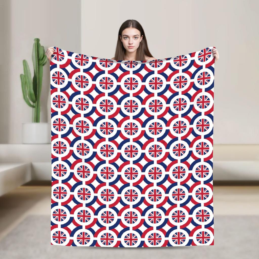 Union Jack Flag Knitted Fashion Blanket Flannel UK United Kingdom Great Britain British Warm Throw Fashion Blanket for Outdoor Travel Breath
