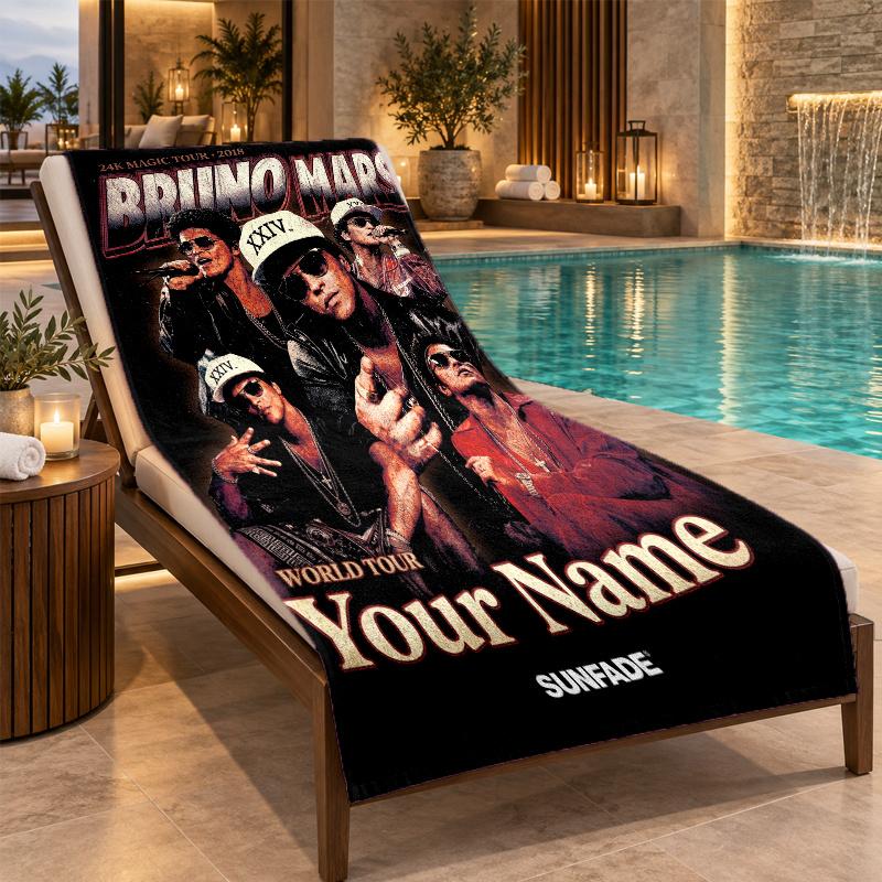 Custom Name Bruno Mars Beach Towel Personalized Text Soft Towel Swimming Travel Bath Gift