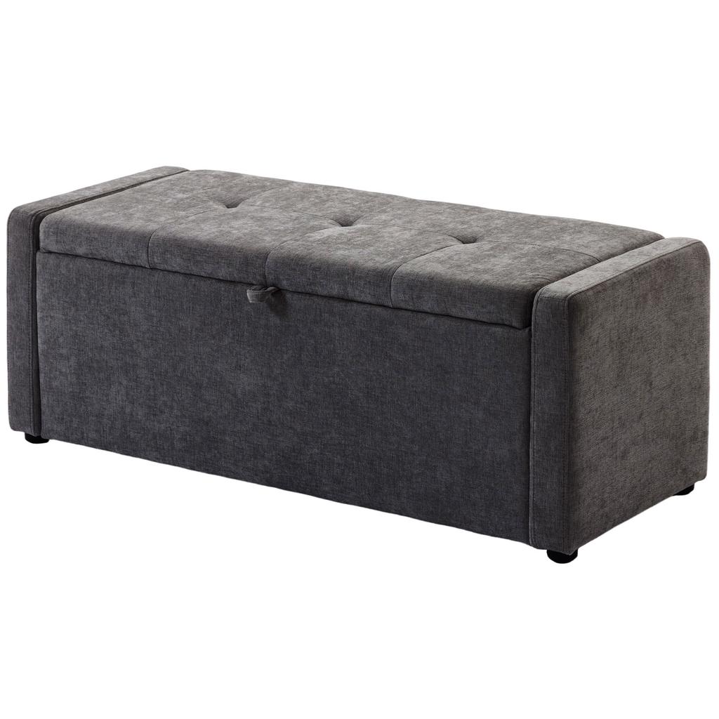 Storage Bench End Of Bed Linen Upholstered Footrest With Wide Seat 122 X 48 X 44 Cm Dark Gray