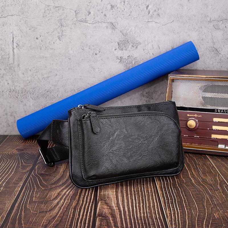 Borsello da Uomo in Pelle Retro a Tracolla - Borsa Multifunzionale da Petto e per Cellulare