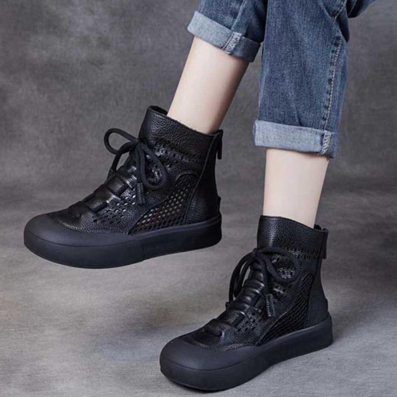 Cool boots mesh hollow breathable Martin boots spring and summer 2025 new retro flat heel hole women's sandals