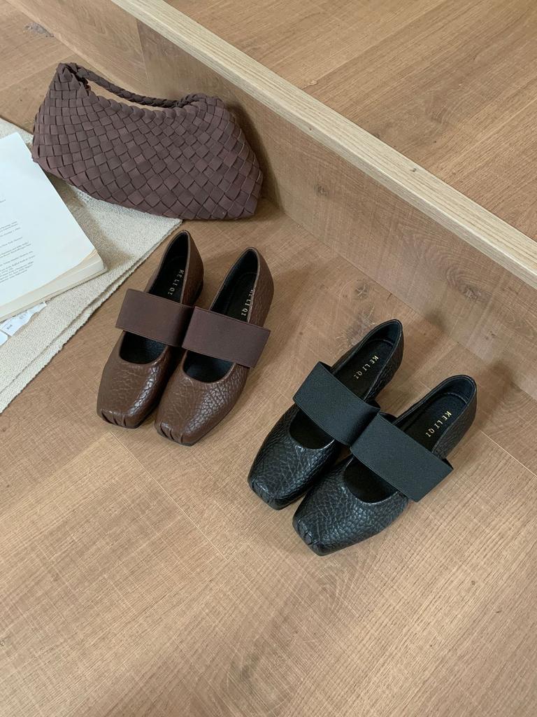 2025 New Autumn Shallow Mouth Elastic Band Granular Pattern Ballet Pig Nose Ballet Women's Single Shoes